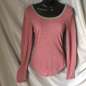 Pink and grey horizontal stripes long sleeve